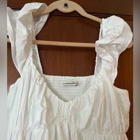 Abercrombie & Fitch Cotton Poplin Ruffle Tiered Maxi Dress White Women's S - Picture 7 of 10